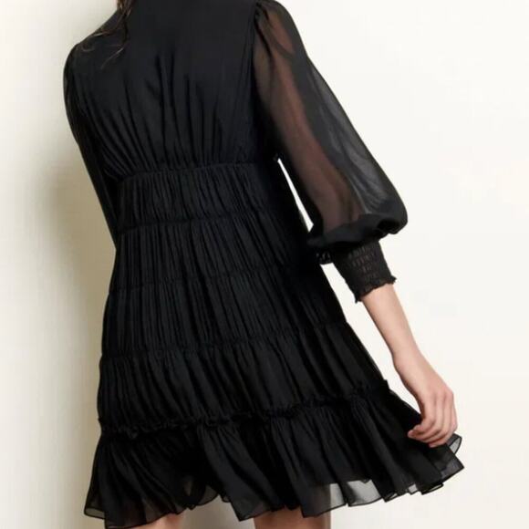 Sandro Voile Tiered Ruffle Mini Dress Black - Picture 2 of 11